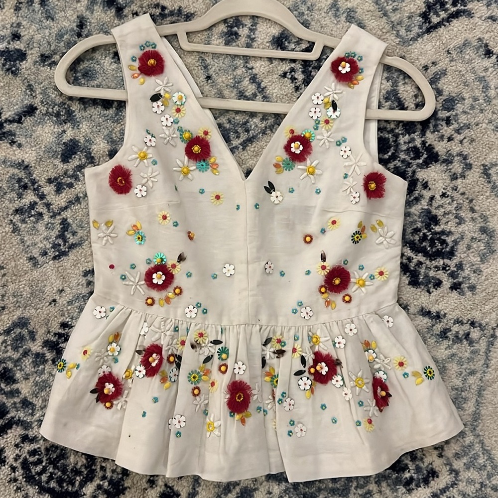 Petite embellished peplum top in cotton linen JCrew